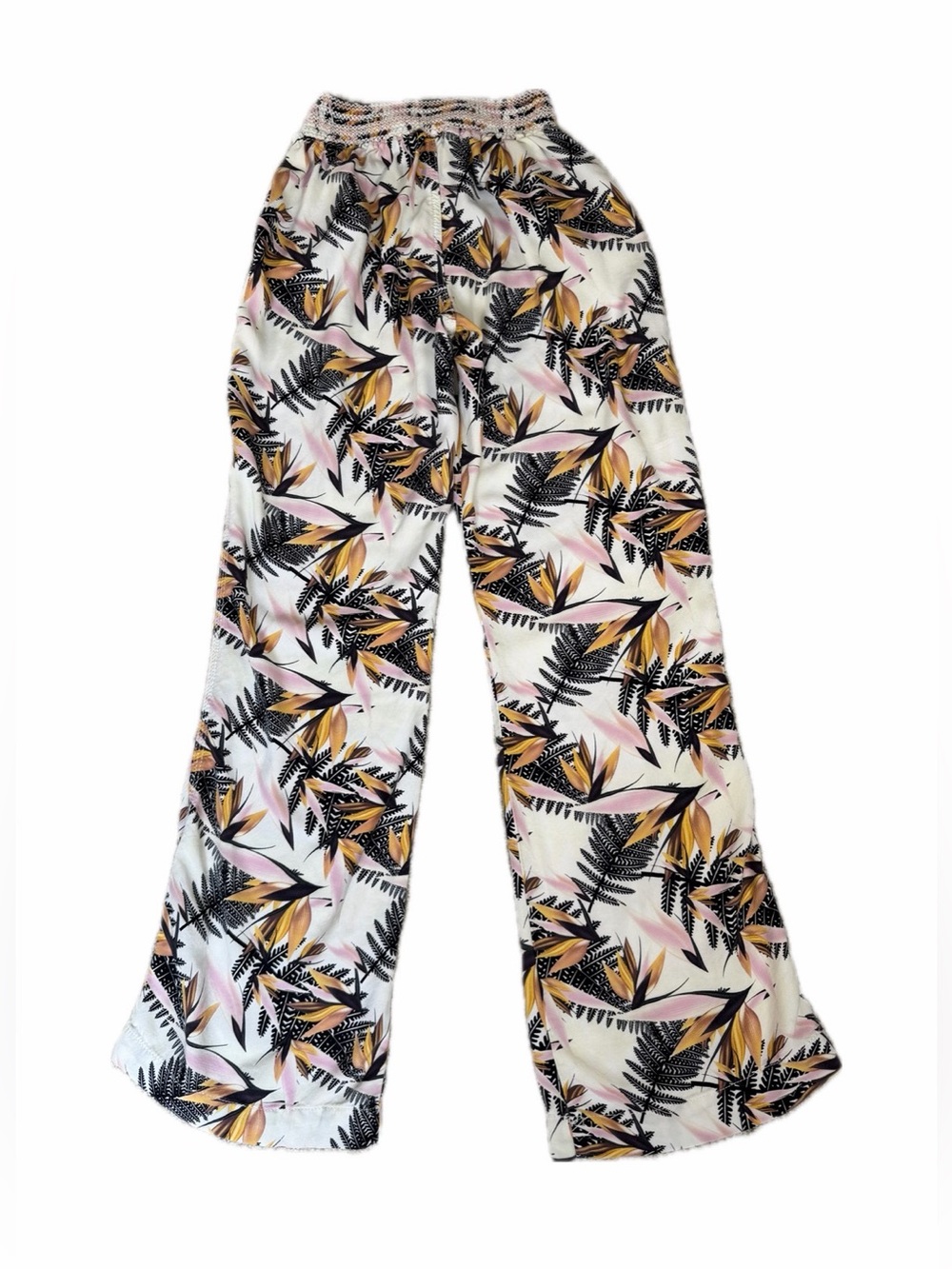 Rewash Brand Lounge Palazzo Pants Palm Leaf Print Rayon Elastic Waist Large - Picture 2 of 5
